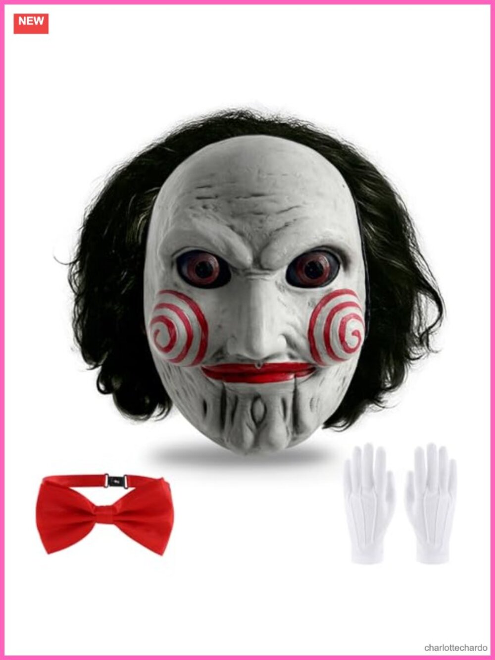 Billy the Puppet Mask Scary Clown with Bow Tie & White Gloves Adult Halloween